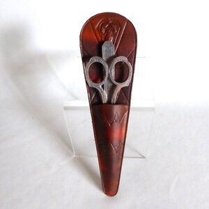 VINTAGE JUSTIN LEATHER SHEATH CLAUSS 3 PIECE SCISSORS & LETTER OPENER SET